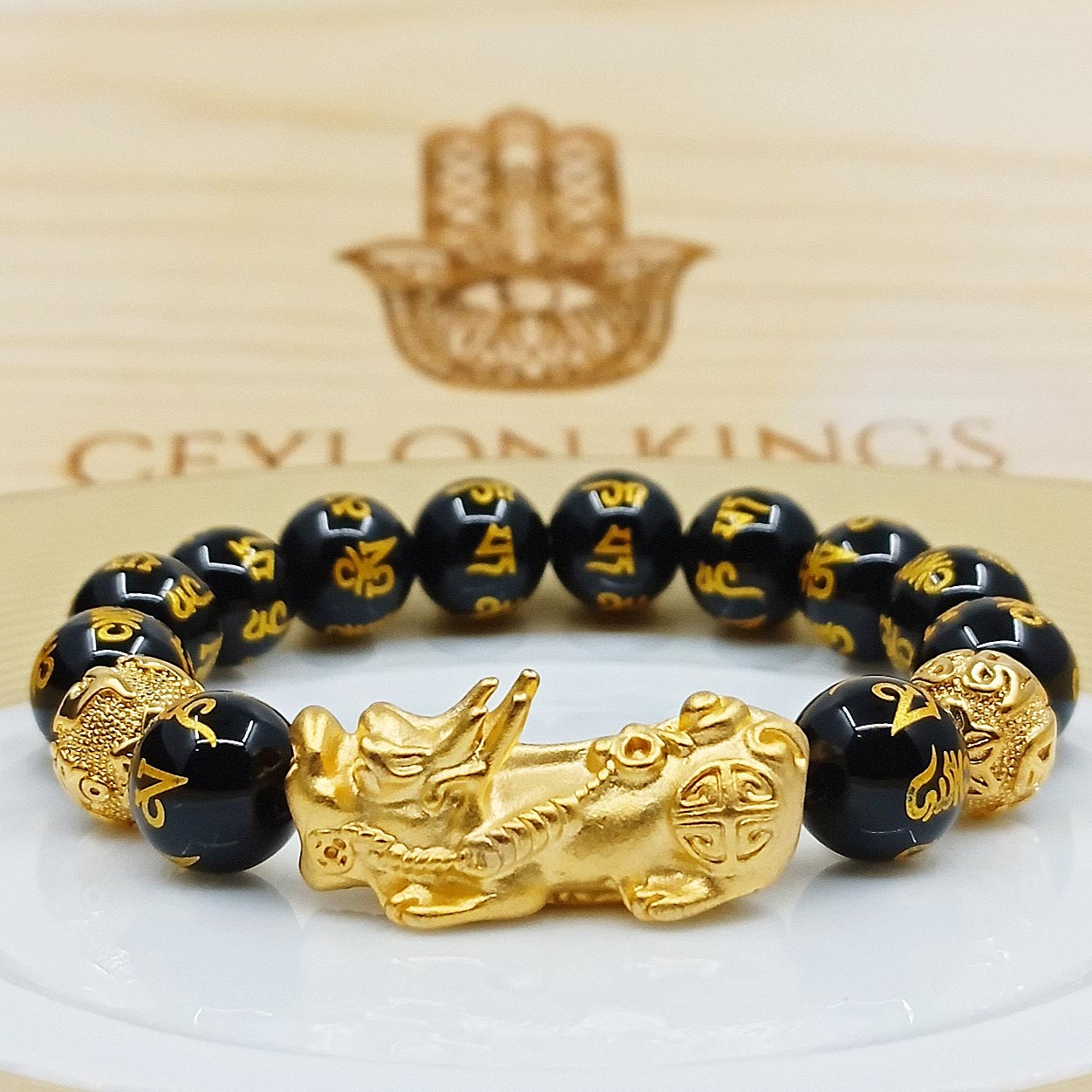 Feng Shui Black Obsidian Mantra Wealth Bracelet