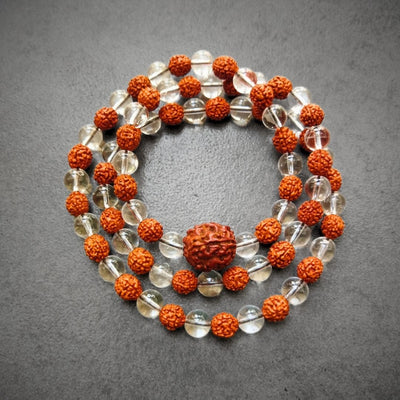 108 bead Original Rudraksha & Padigam (Clear Quartz) Power Mala-Use as a Bracelet or Mala