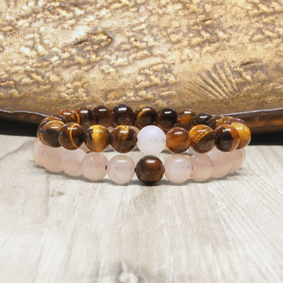 Tiger eye and Rose Quartz Couple Bracelet