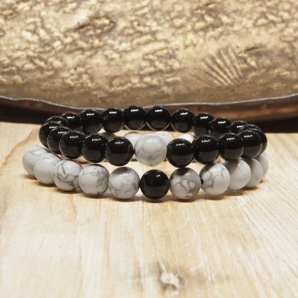 Black Onyx and Howlite Couple Bracelet