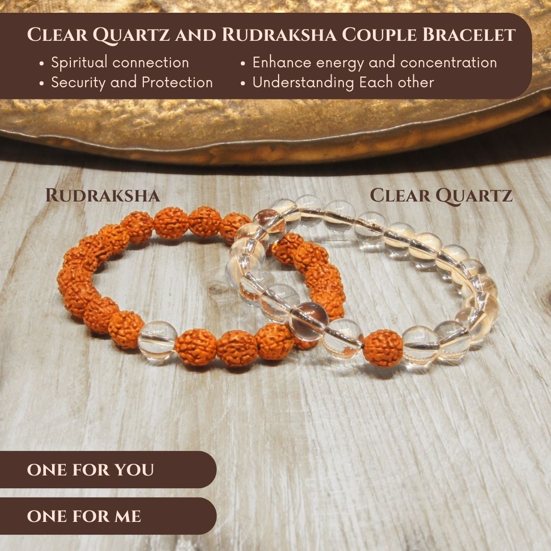 Clear Quartz and Rudraksha Couple Bracelet