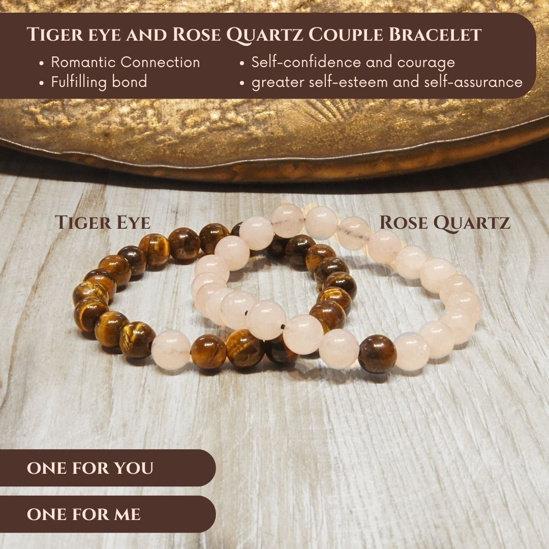 Tiger eye and Rose Quartz Couple Bracelet