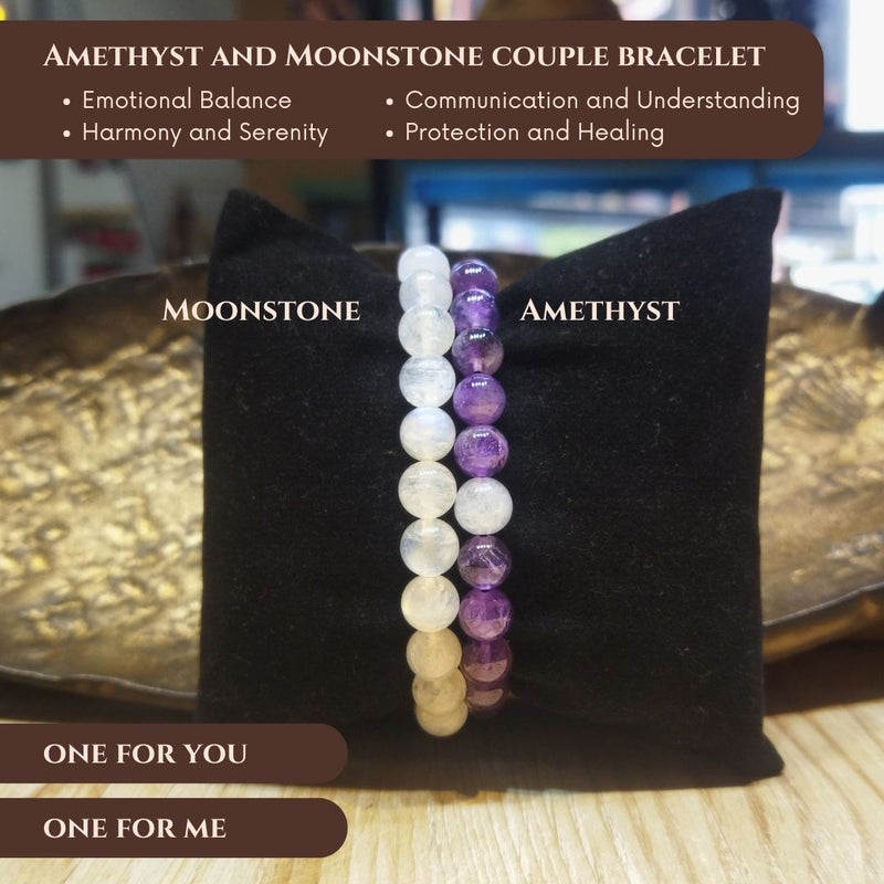 Amethyst and Moonstone couple bracelet