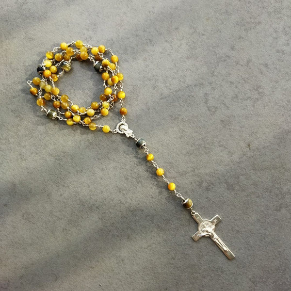 Sterling Silver Golden Tiger Eye Rosary