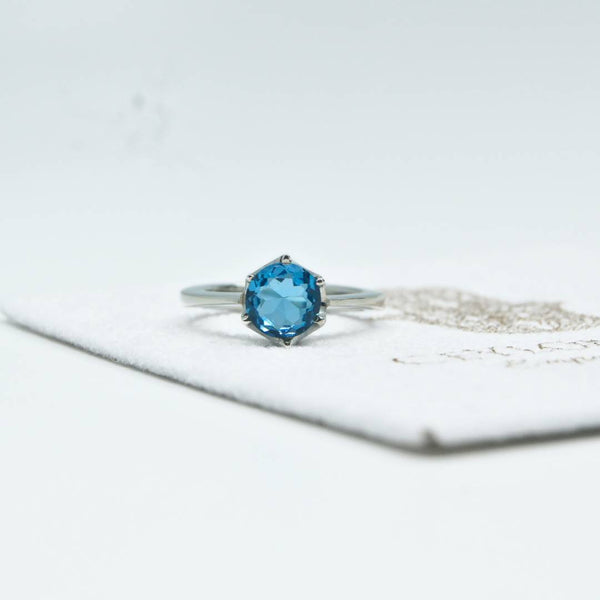 Blue Topaz Crown Silver Ring