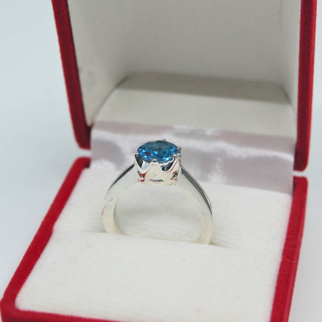 Blue Topaz Crown Silver Ring
