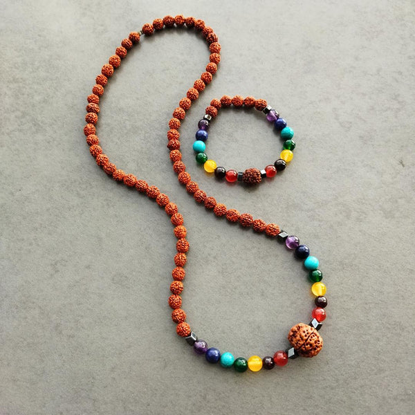Serenity 7-Chakra Rudraksha Necklace - Chakra Balance | Peace | Well Being- Free Bracelet