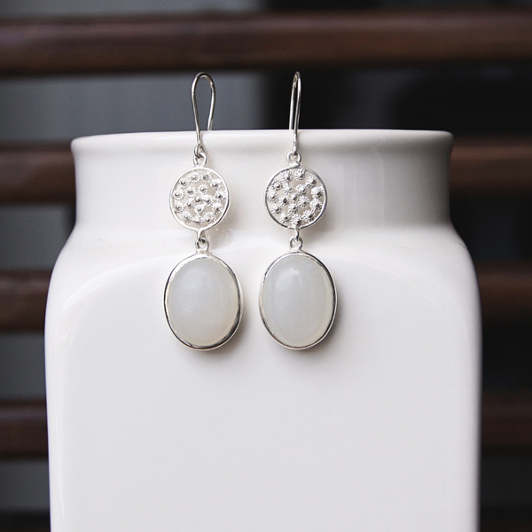 Moonstone Garlic Flower Silver Earrings