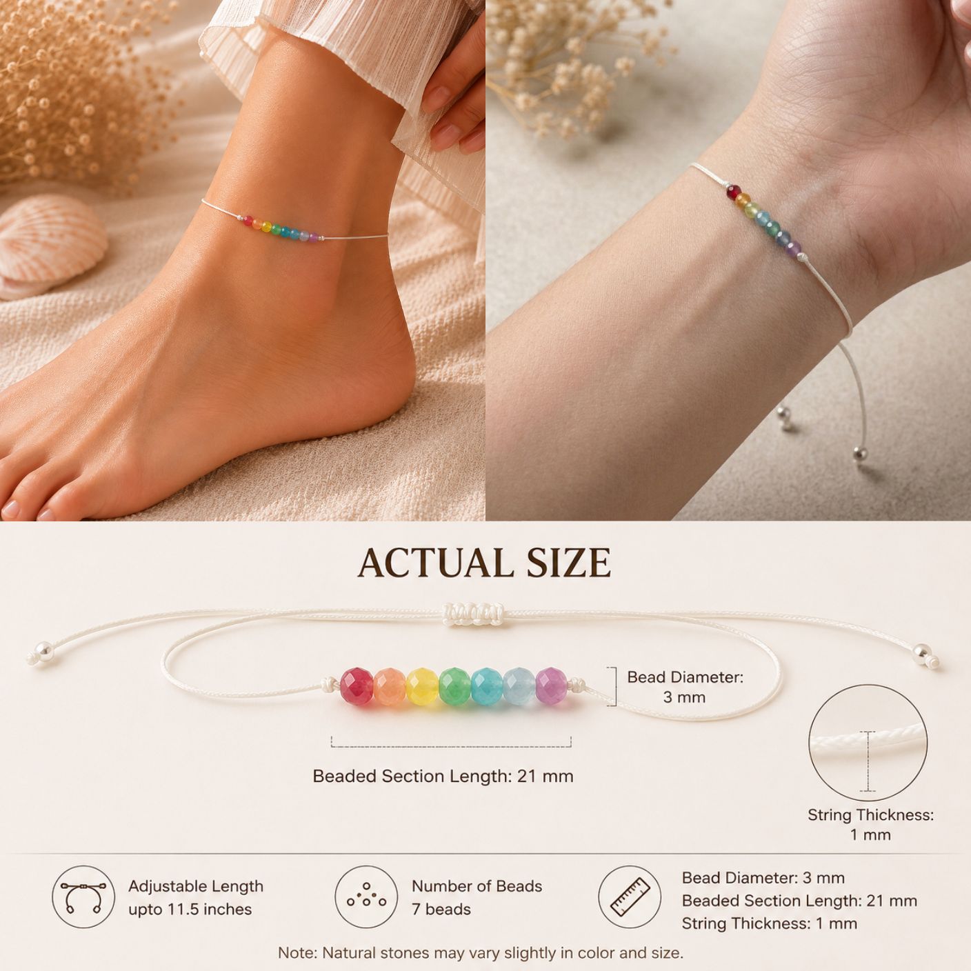7 Chakra String Bracelet and Anklet