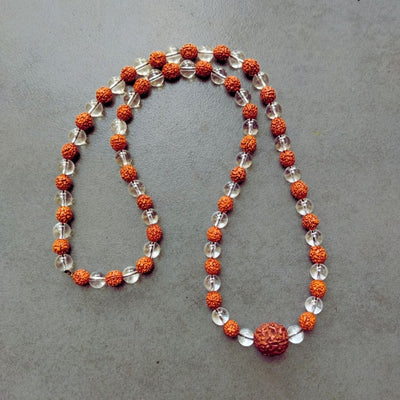 108 bead Original Rudraksha & Padigam (Clear Quartz) Power Mala-Use as a Bracelet or Mala