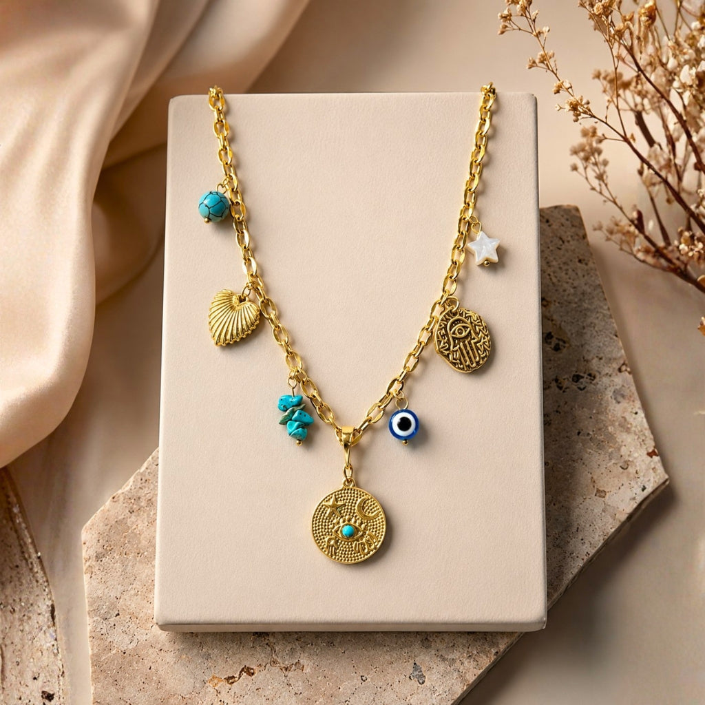 Celestial Moon & Sun Charm Necklace