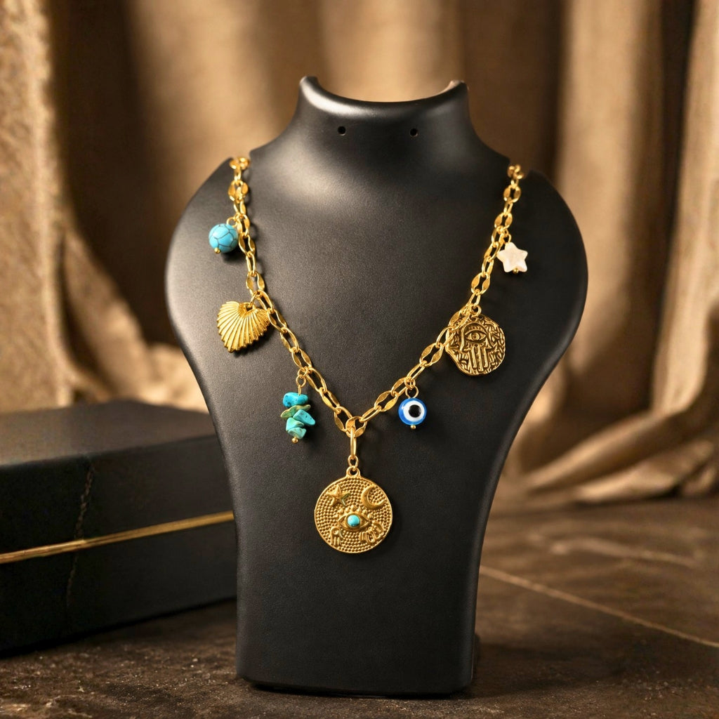Celestial Moon & Sun Charm Necklace