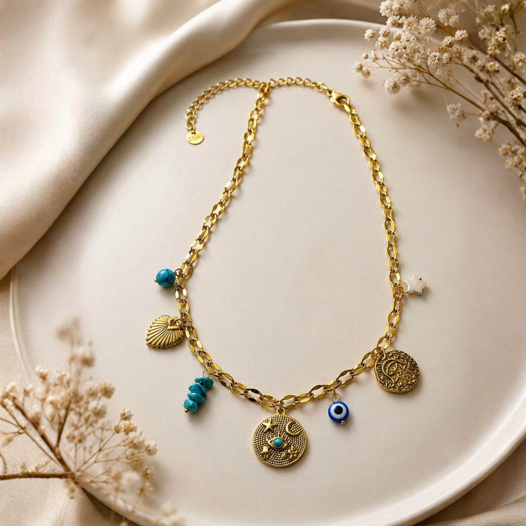 Celestial Moon & Sun Charm Necklace