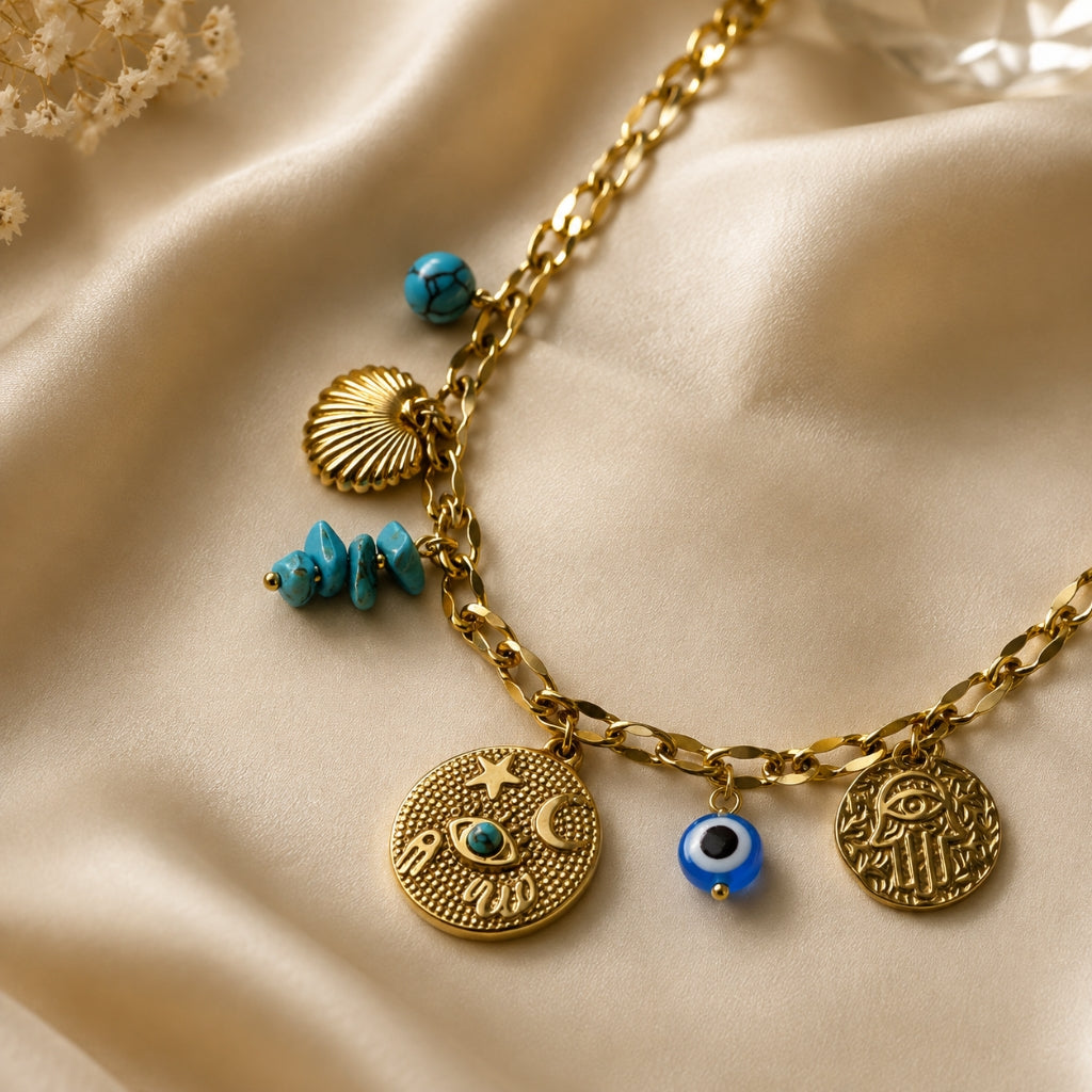 Celestial Moon & Sun Charm Necklace