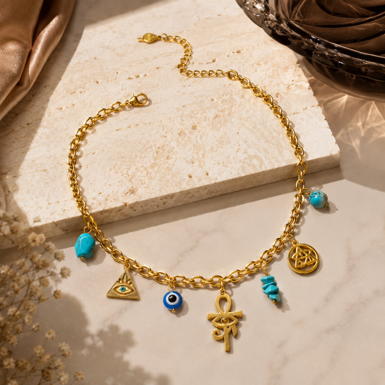 Egyptian Ankh Evil Eye Necklace