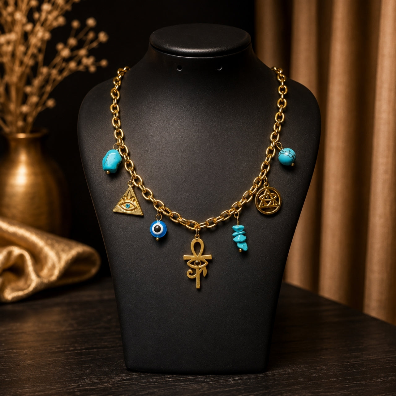 Egyptian Ankh Evil Eye Necklace