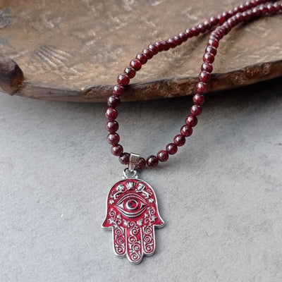 Garnet Hamsa Necklace