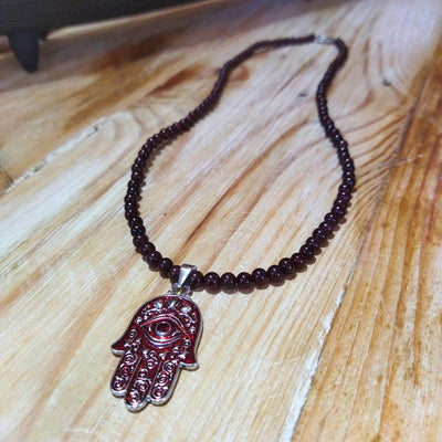 Garnet Hamsa Necklace