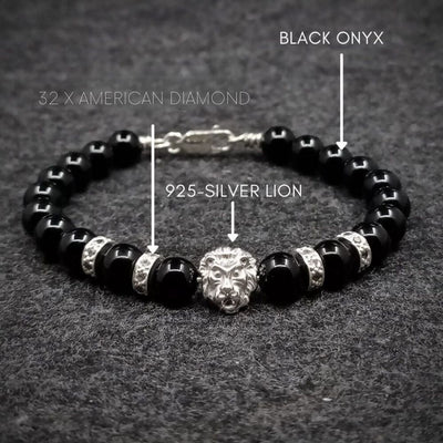 STERLING SILVER BLACK ONYX LION BRACELET