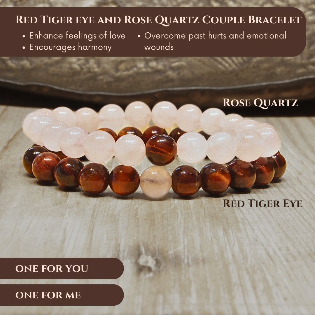 Red Tiger eye and Rose Quartz Couple Bracelet