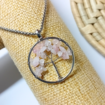 Tree of Life Pendant - Rose Quartz