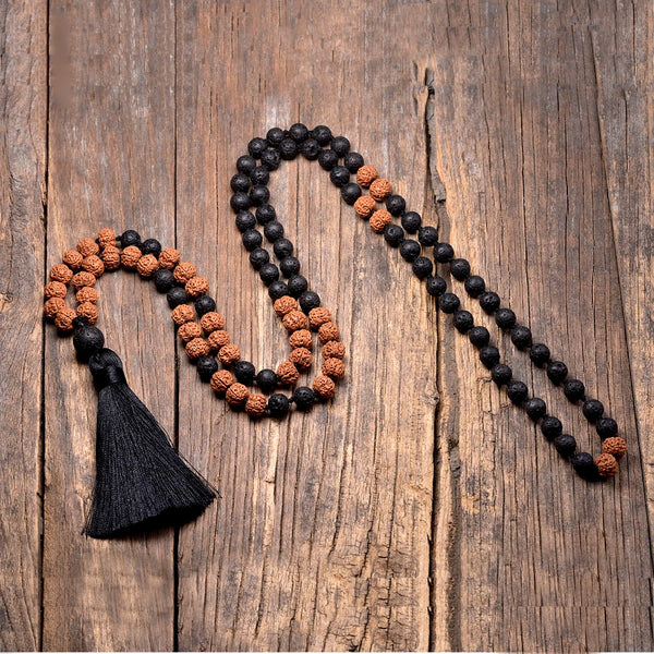 Volcanic Serenity Rudraksha Mala- Stress Reduction | Protection