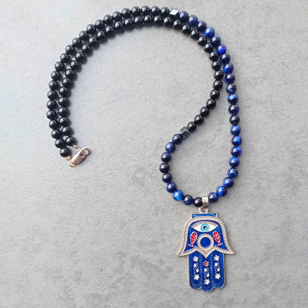 Blue Tiger's Eye Hamsa Necklace