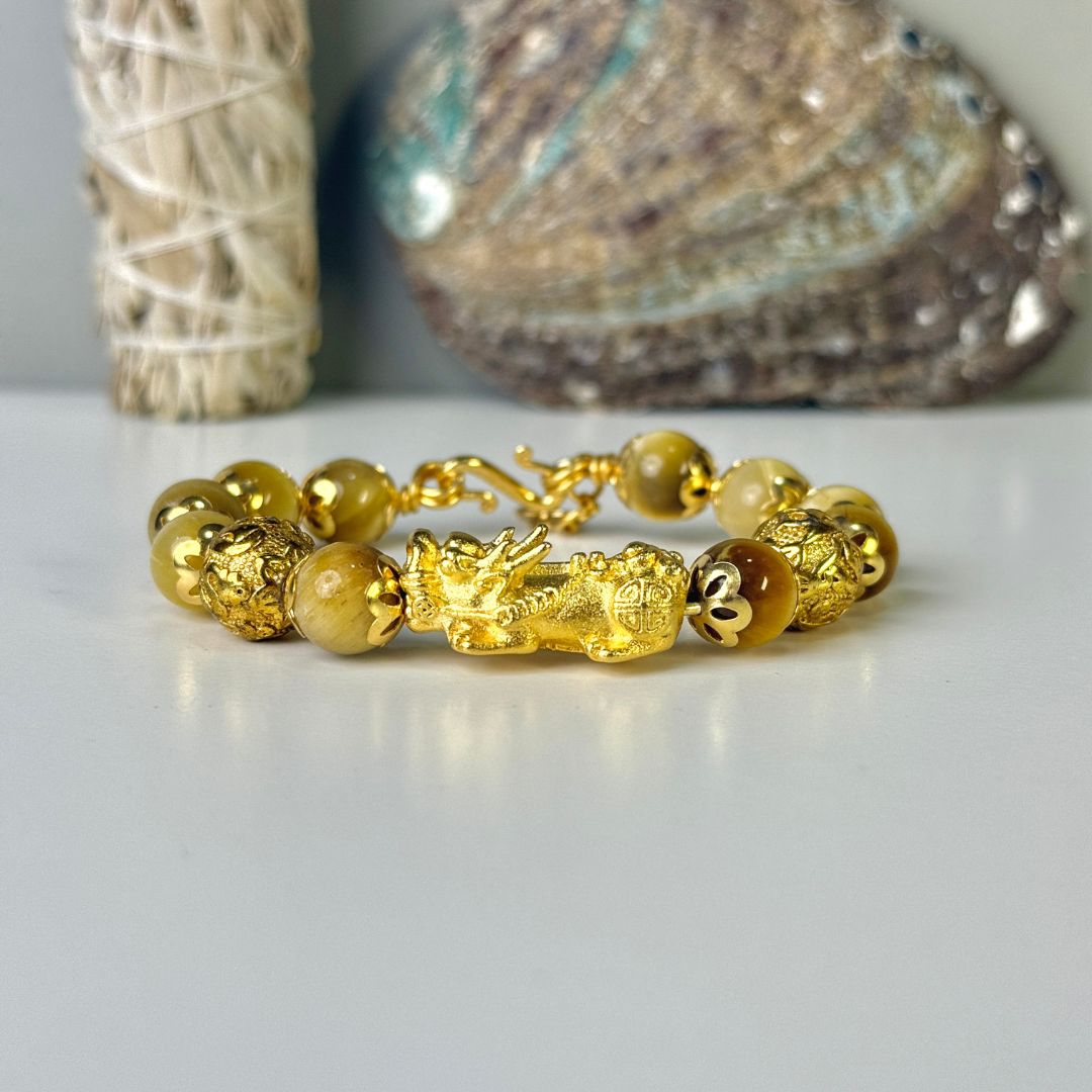 Feng Shui Pixui Premium Brass & Silver Wealth Bracelet