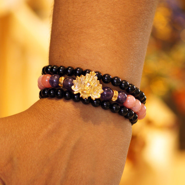 Nága Raksha - Amethyst Rhodochrosite Bracelet 3-in-1