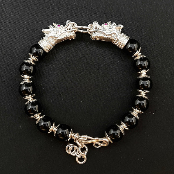Double- Targaryen Black Onyx Silver Bracelet
