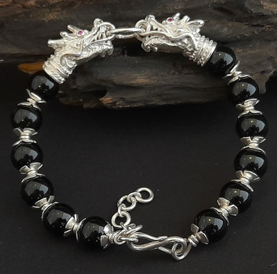 Double- Targaryen Black Onyx Silver Bracelet
