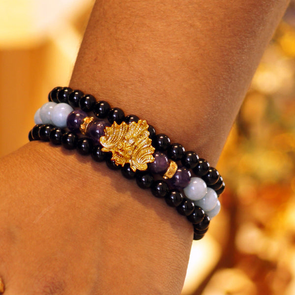 Nága Raksha - Amethyst Aquamarine Bracelet 3-in-1