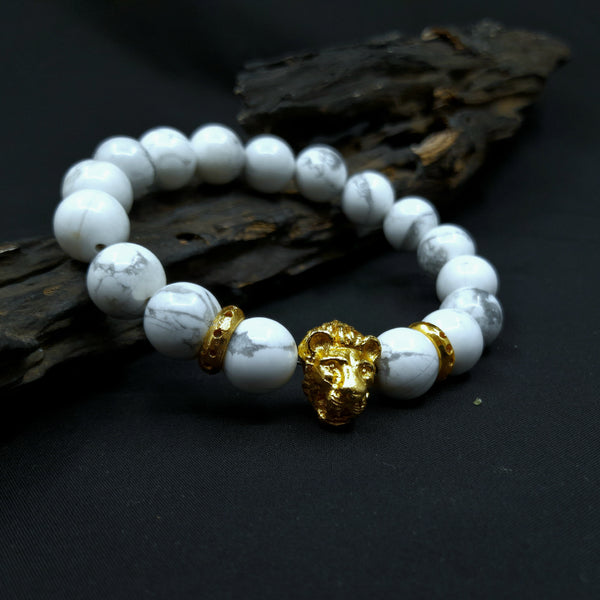 Howlite Lion Face Bracelet - MEMORY,WIN GOALS,CALMNESS