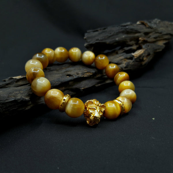 Golden Tiger Eye  Lion Face Bracelet - LUCK, COURAGE,SUCCESS
