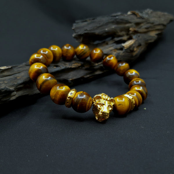 Brown Tiger Eye  Lion Face Bracelet-BALANCE, PROSPERITY, COURAGE