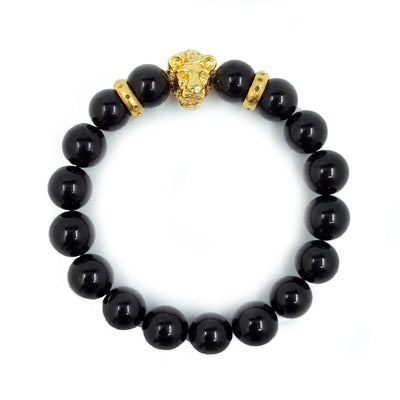 Black Onyx Lion Face Bracelet-PROTECTION, ACHIEVEMENT, COURAGE