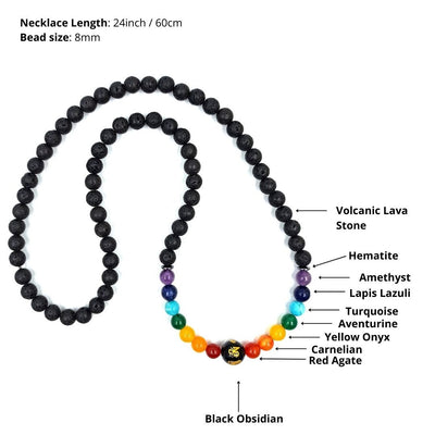 Seven Chakra Obsidian Lava Stone Necklace