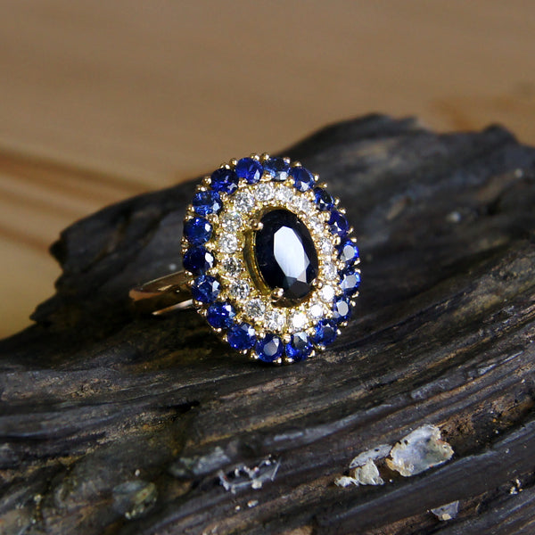 Diamond Sapphire Cluster Ring