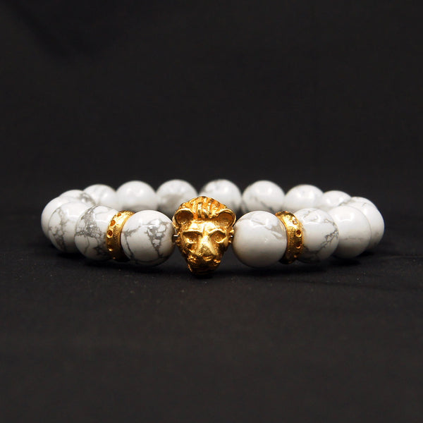 Howlite Lion Face Bracelet - MEMORY,WIN GOALS,CALMNESS