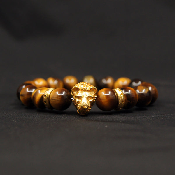 Brown Tiger Eye  Lion Face Bracelet-BALANCE, PROSPERITY, COURAGE