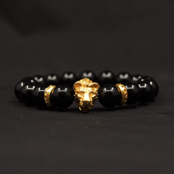 Black Onyx Lion Face Bracelet-PROTECTION, ACHIEVEMENT, COURAGE