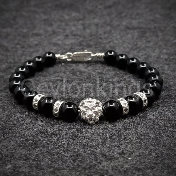 STERLING SILVER BLACK ONYX LION BRACELET