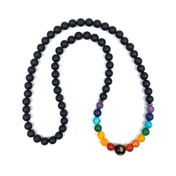 Seven Chakra Obsidian  matte Lava Stone Necklace