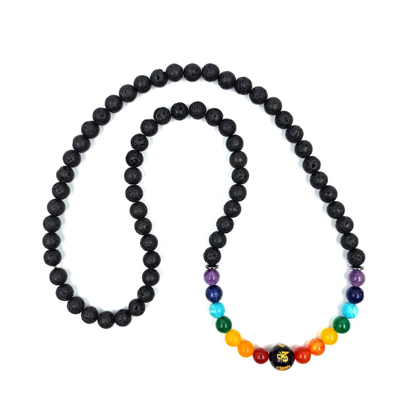 Seven Chakra Obsidian Lava Stone Necklace