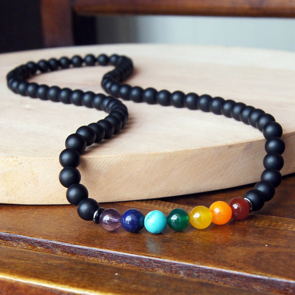 Seven Chakra Matt Lava Stone Necklace