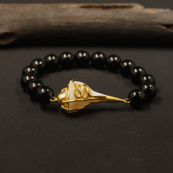 Black Onyx  Gold Plated Shankha Bracelet