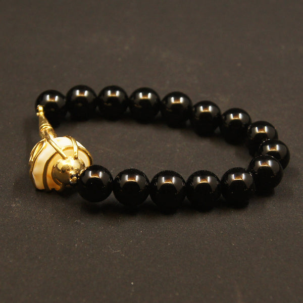 Black Onyx  Gold Plated Shankha Bracelet