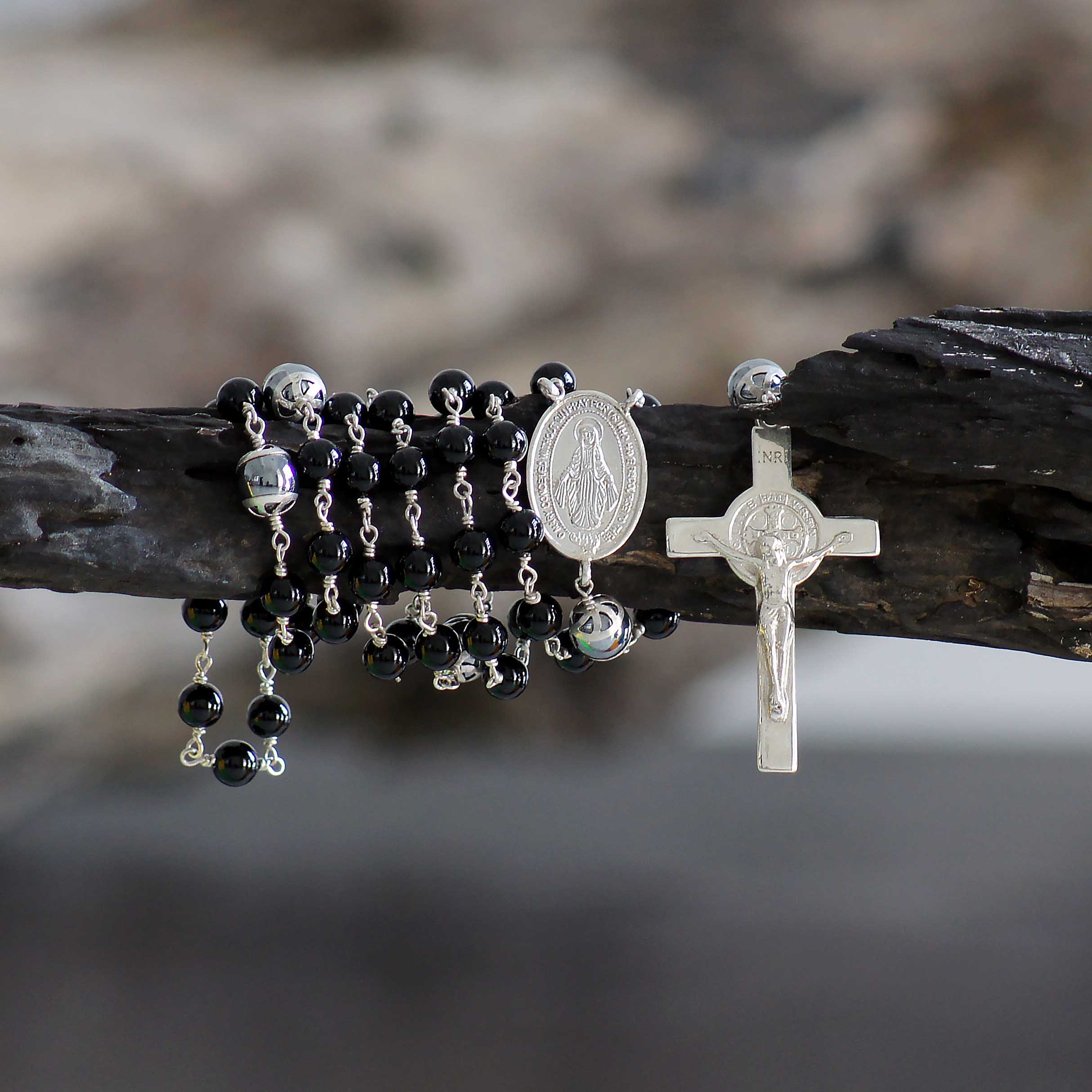 Onyx Serenity Sterling Silver Rosary