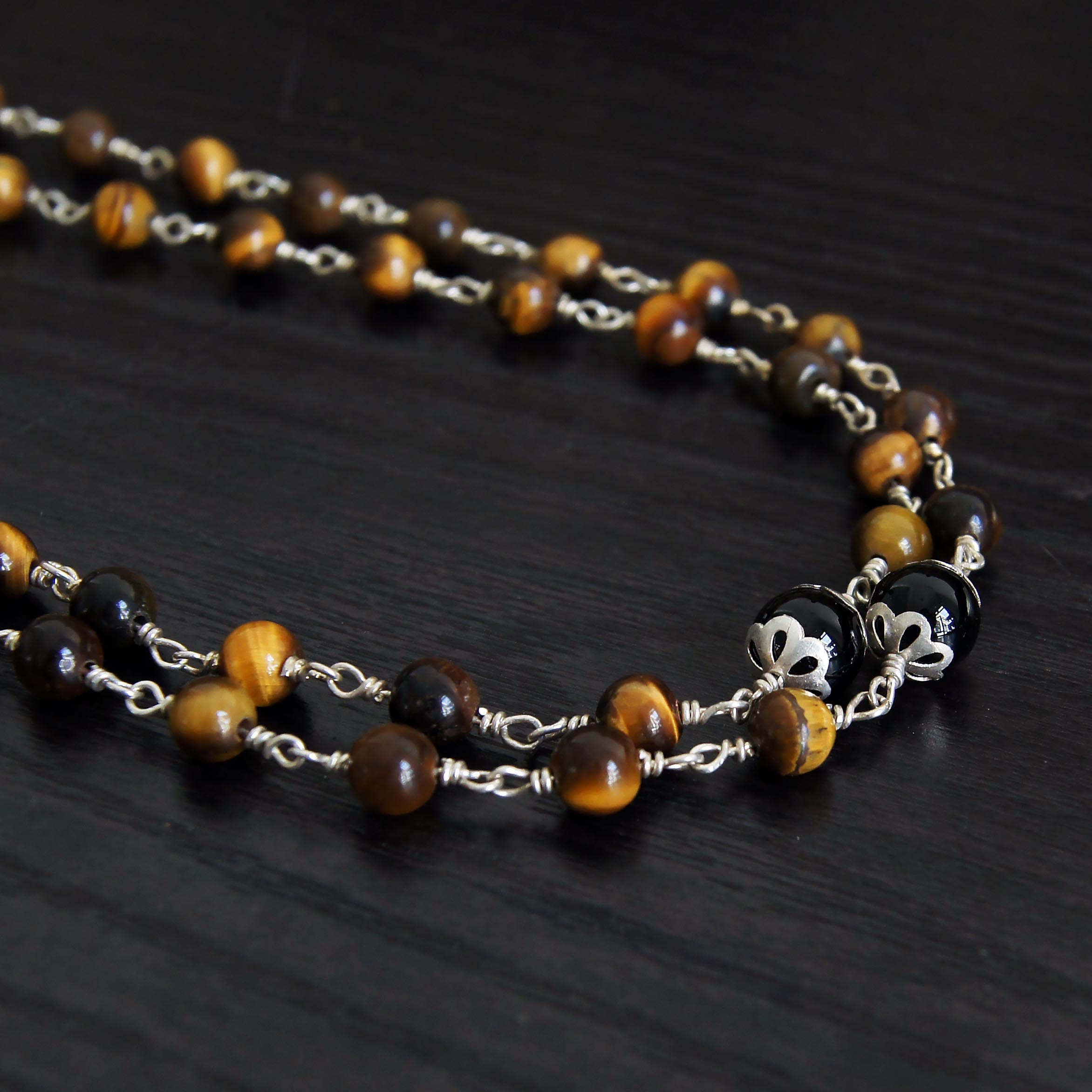 Sterling Silver Brown Tiger Eye Rosary