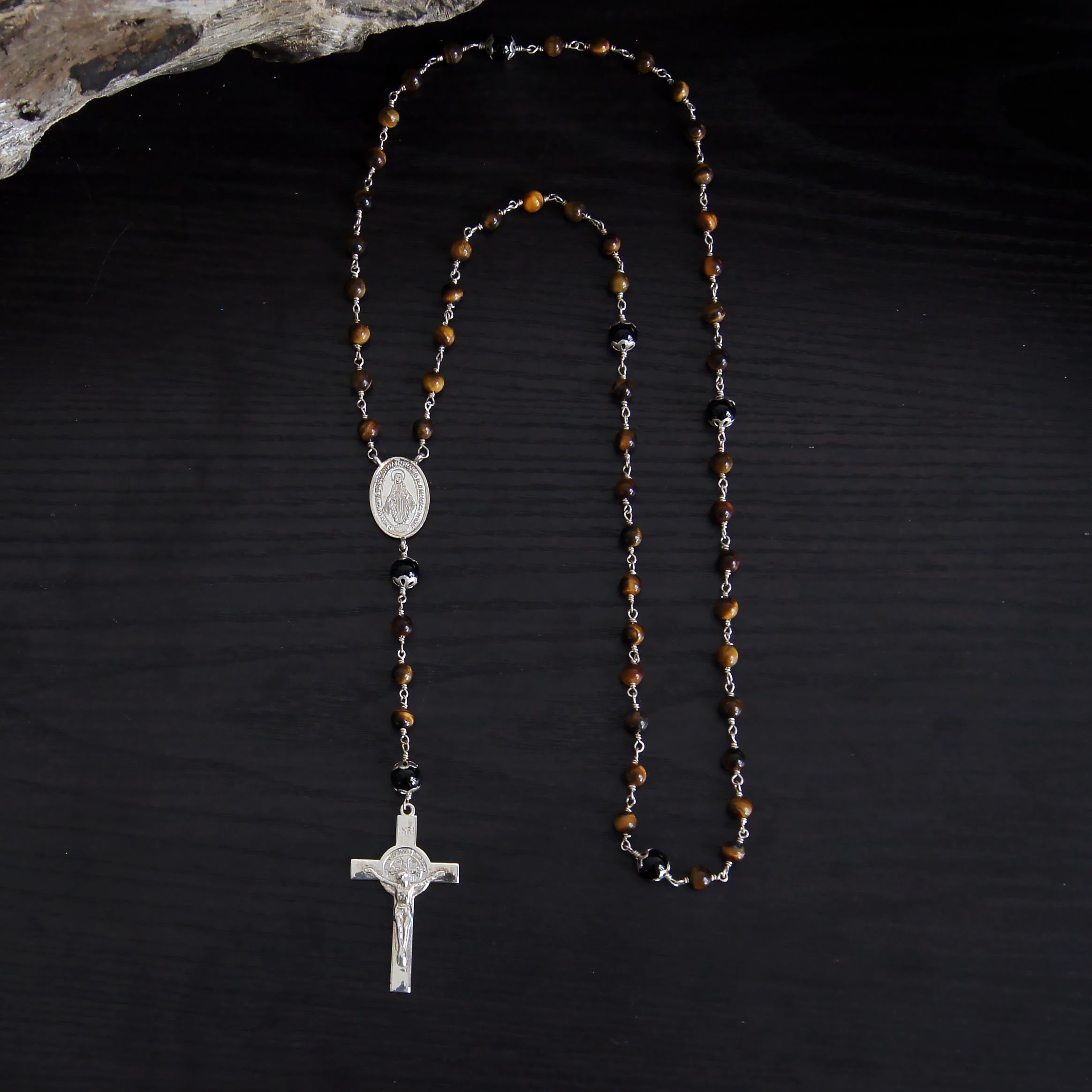 Sterling Silver Brown Tiger Eye Rosary